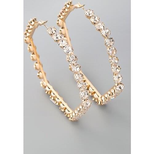 JIJIAWENHUA New Trend Womens Sparkling Rhinestone Hexagonal Hoop Earrings Dinner Party Declaration Fashion Jewelry Accessories