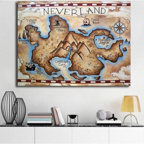 Neverland Map Vintage Wall Art Canvas Poster and Print Canvas Painting Decorative Picture For Bedroom Home Decor