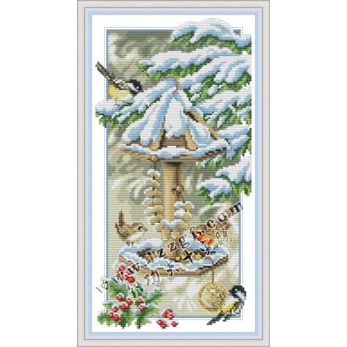 Everlasting Love Birds Enjoying the Cold Winter Chinese Cross Stitch Kits Ecological Cotton Printed Wedding Decoration For Home