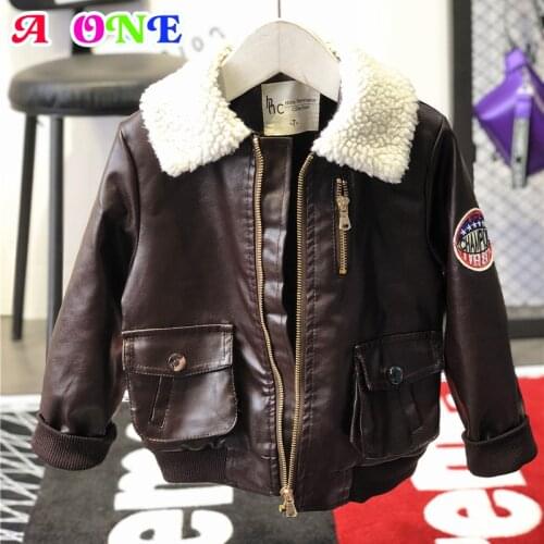 Baby boy jacket 2020 Winter fashion PU Thicken Plus velvet baby jacket casual pilot jacket bomber jacket Suit for 90- 130cm z159