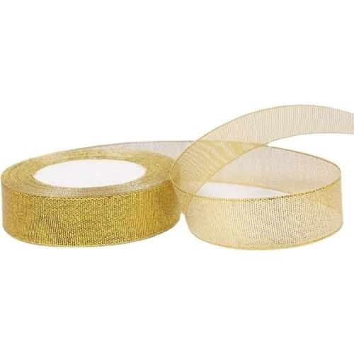1''25mm Wedding Gift Wrapping Onion Ribbons Handmade Bow Crafts 22Meters Gold/Silver Glitter Ribbons DIY Christmas Home Decor