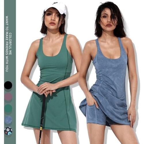 Summer Women Tennis Dresses Yoga Running Sports Quick Dry Elastic Fitness Outdoor Volleyball Two-piece Culottes Sportswear Short