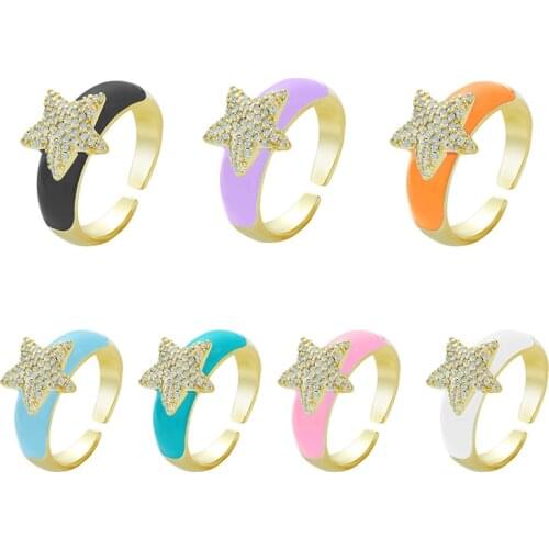 Hot Selling Fashion Color Dripping Oil Star Geometric Open Ring For Woman 2021 New Arrivals Womens Jewelry Gifts