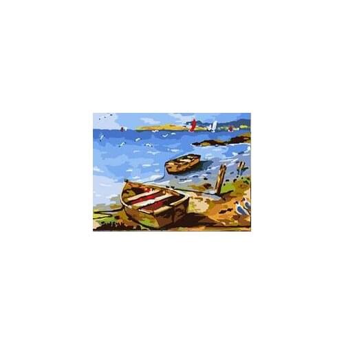 MaHuaf-W1037 The boats moor on the shore acrylic paint by numbers kit landscape oil painting on canvas home decor