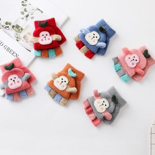 Winter Children Gloves Cartoon Soft Half Finger Cover Gloves Outdoor Warm Kids Boys Girls Fingerless Mittens