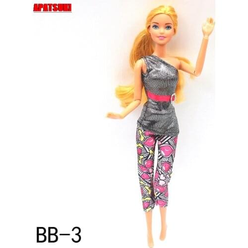 Fashion Doll Clothes For Barbie Doll Outfits Set Silver One-shoulder Shirt Top Lip Crop Pants 1/6 Dolls Accessories Toys