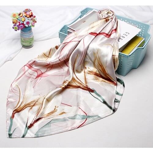 Fashion Shawls Hair Scarf For Women Kerchief Red Yellow Printed Silk Satin Hijab Scarfs 90*90cm Headband Scarves For Ladies 2019