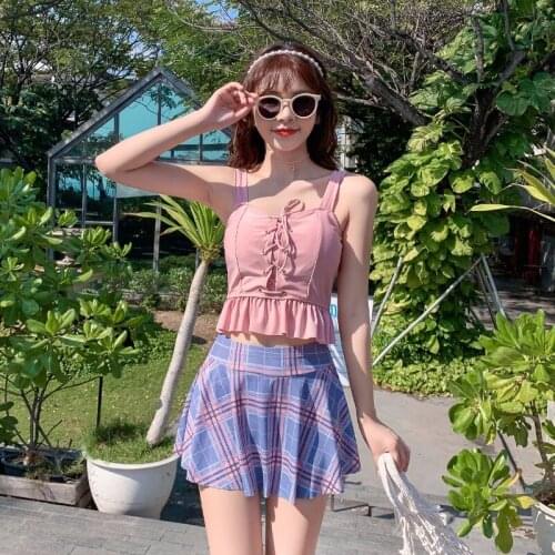 2020 New Summer Bikini Sets Sexy Bandage Lattice Swimsuit Two Pieces Swimwear Women Beach Bathing Suits Swimskirt