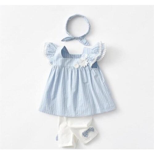 Baby Girls Clothes Summer Baby Clothing Set For Girl Flower Princess Baby Dress Pants Headband 3 pcs Baby Outfit Toddler Clothes