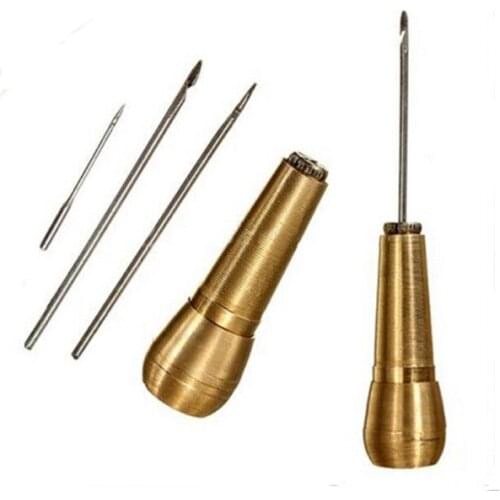 One Set Portable Leather Craft Shoes Tent Sewing Awl Hand Stitcher Taper Needle Kit
