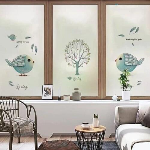 Bird and tree glass window foil film stickers toning Custom Stained static bedroom privacy door Decorative PVC non-Adhesive film