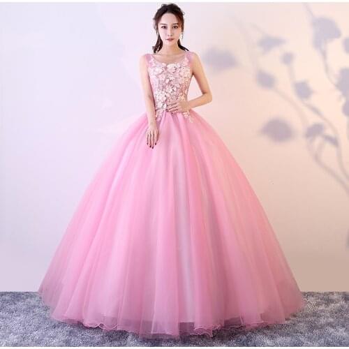 Pink Quinceanera Dress Luxury Lace Prom Dress Elegant Sleeveless Ball Gown Vintage Floral Print Party Dress Quinceanera Dresses