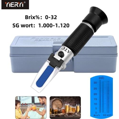 RSG-32ATC hand held SG 1.000-1 .120 Beer Refractometer 0-32% Brix Reference Temperature 20C Dual Scale with Plastic Retail Box