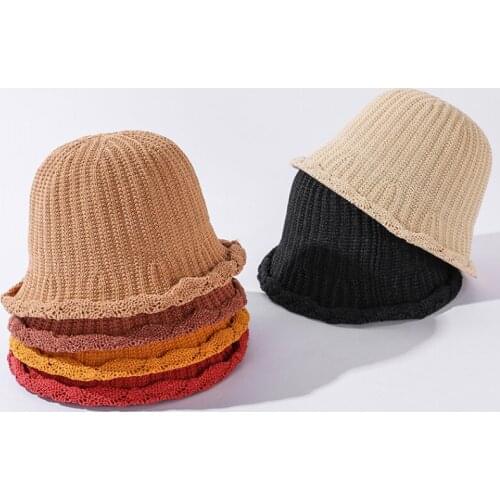 Spring Summer Hat Women Knitted Cotton Linen Roll Brim Bucket Cap Lady Bucket Hat Female Fishing Fisherman Cap Panama Hat