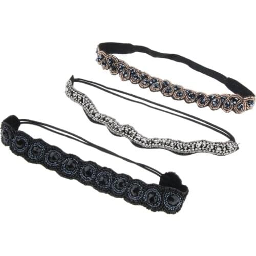 CRYSTAL DIAMANTE BEADED HEADBAND WEDDING BRIDAL ELASTIC HAIR BAND