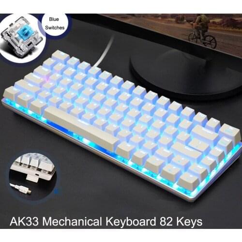 Teclado mecánico AK33 para juegos, periférico con cable retroiluminado de 82 teclas, interruptor azul y negro, para ordenador po