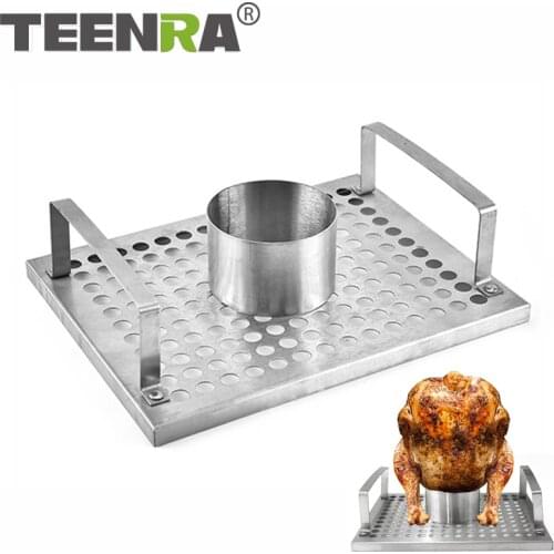 TEENRA Beer Can Chicken Roaster Rack Stainless Steel Grilled Chicken Rack Non-Stick Chicken Roasting Plate Outdoor BBQ Grill