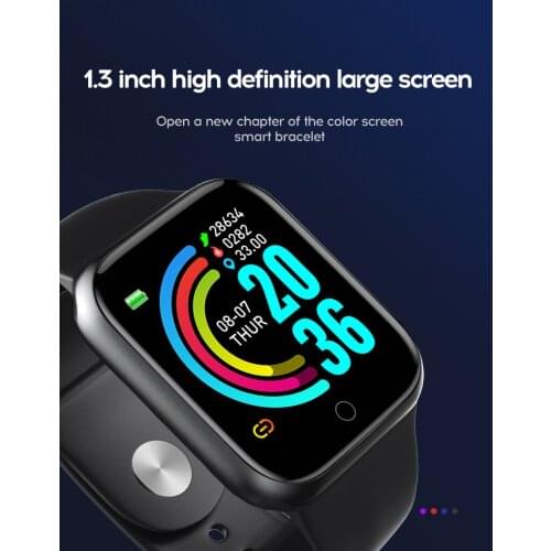 Y68 BT 5.0 smart watch heart rate monitor wristband alarm clock step for exercise mens women android ios smart electronics
