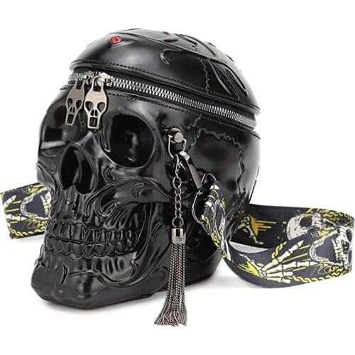 3D Funny Skeleton Head Black Shoulder Crossbones Messenger Bag Men Women Street Satchel Package Skull Handbags Punk Bag Dropship
