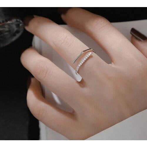 Double Layer Geometry Opening Rings For Women With Zircon Simple All-Match Delicate Handmade Fashion Career Female Jewelry Gifts