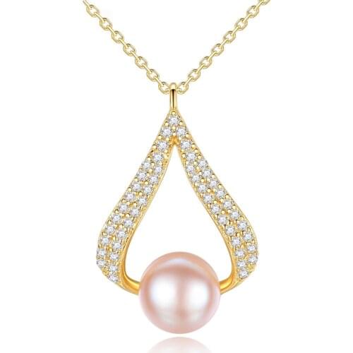 MetJakt S925 Sterling Silver Freshwater Pearl Micro-Inlaid 3A Zircon Electroplated Real Gold Fashion Atmosphere Womens Necklace