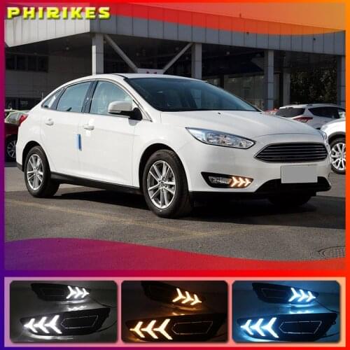 1Pair for Ford Focus 4 2015 2016 2017 2018 LED DRL daytime running light Bumper Front Fog lamp yellow Turn Signal