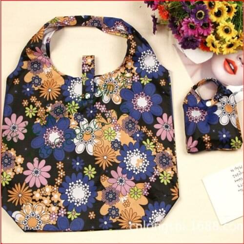 100 pcs/lot) wholesale waterproof nylon fabric reusable folding shopping bag with handle