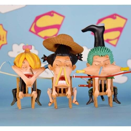 15-30cm Anime OP Luffy Roronoa Zoro Sanji Spoof Sleepy Stupid Action Figure Model Toys Dolls