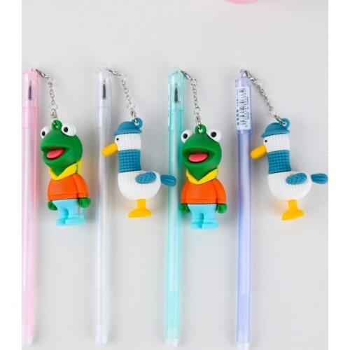 20 pcs/lot Cartoon Frog Duck Pendant Gel Pen Cute 0.5mm Black ink Signature Pens Promotional Gift Stationery School Supplies