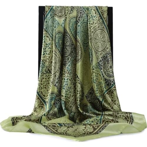 2021 Autumn Square Silk Scarf Women Loop Polka Dot Shawls And Wraps Fashion Bag Scarves Head Bandanas Hijab 90*90Cm Handkerchief