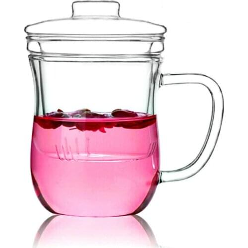 350ml Creative Body Tea Mug Filter with cover three glasses Simple Heat-resistant Glass Tea Set with handle