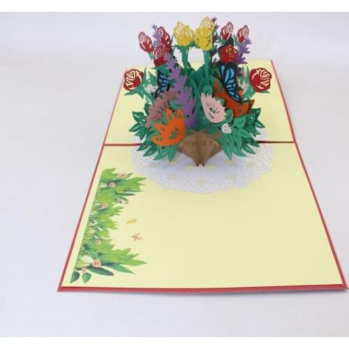 3D Laser Cut Handmade Multi Flower Basket Paper Greeting Card Teachers' Day Mothers Day Thanksgiving Party Valentines Day Gift