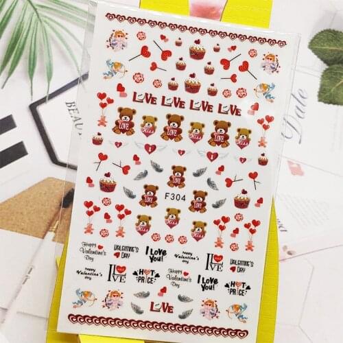 3D Nail Sticker Bear Love Heart Design Nail Art Decorations Stickers Foil Decals Wraps Manicure Accessories Nails Decoraciones