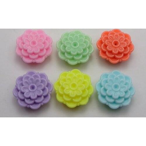 50 Mixed Pastel Color Acrylic Flower Beads Charms 18mm Flat Back