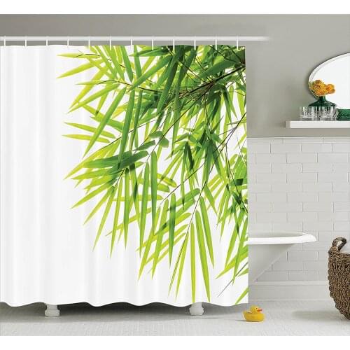Bamboo House Shower Curtain Bamboo Leaf Illustration Icon for Wellbeing Health Fresh Purity Tranquil Art Print Bathroom Curtains