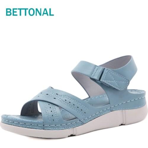 BETTONAL soft shoes women sandals wedge casual big size 40 41 summer Peep toe woman ladies female sandles slides Comfortable
