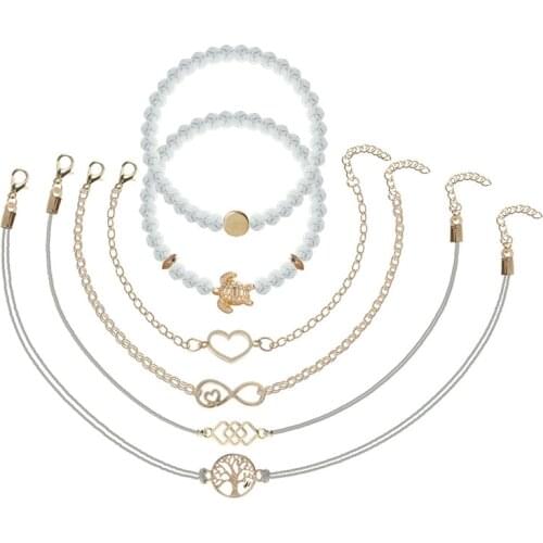 6pcs/set Natural Stone Beads Geometric Bracelets for Women Hollow Heart Tortoise Charm Bracelet Friends Men Jewelry