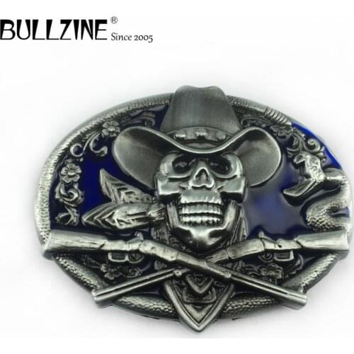 Bullzine zinc alloy western Skull belt buckle blue enameled belt buckle FP-02671 LUXURIOUS cowboy jeans gift belt buckle