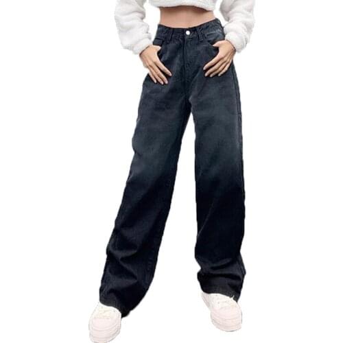 Black Jeans Women Spring 2021 Fashion Gradient Color High Waist Straight Leg Jeans Woman Casual Loose Denim Pants