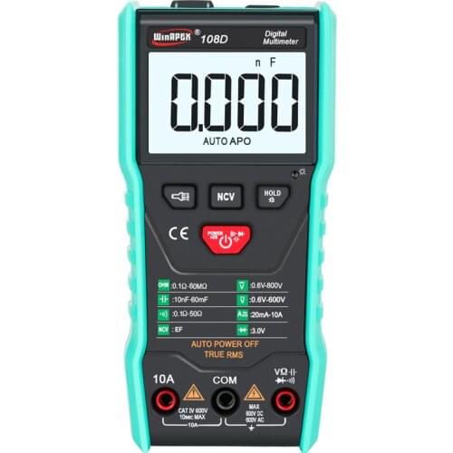 Winapex 108D Digital Multimeter Auto True RMS 5999 Mearuring AC/DC Voltage Current Ohm NCV Capacitance Meter Backlit Flashlight