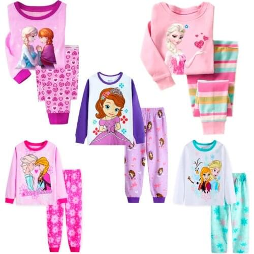 Disney Childrens Pajamas Kids Princess Anna Elsa Sleepwear Children Cartoon Clothing Set Long Sleeve Pijamas pajamas sleepwear