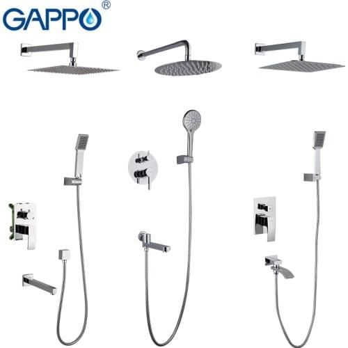 GAPPO Wall Mount Bathroom Rainfall Shower Faucet Set Concealed Chrome Shower System Bathtub Mixer Faucet Tap Shower Head Set