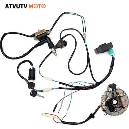 Motorcycle Wiring Loom Harness Kill Switch Ignition Coil CDI Spark Plug Magneto coil Stator For ATV 50CC 70CC 110C Go Kart Buggy