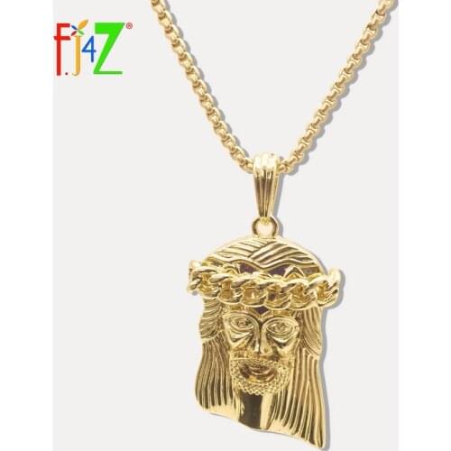 F.J4Z Gold Tone Jesus Pendant for Women Fashion Hot Alloy Mens Necklaces Long Sweater Chain Collars Jewelry Gifts