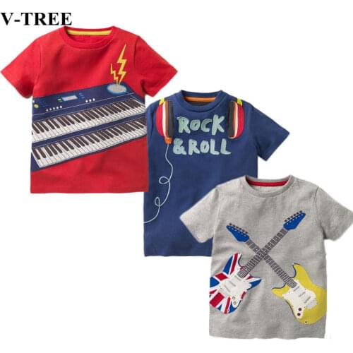 Summer Style Boys T-shirt Musical Instrument Shirts For Children Kids Costume Casual Girls Tops Baby Tees