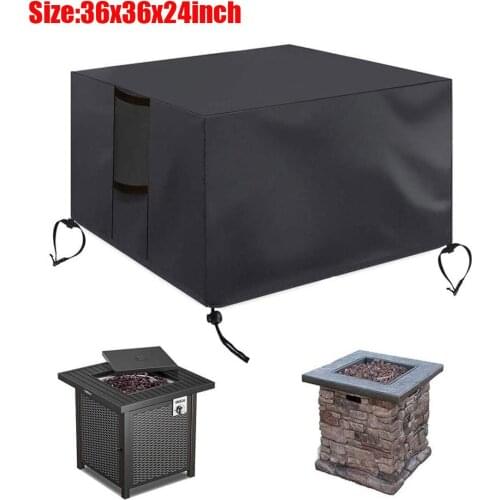 Gas Fire Cover Square Waterproof Heavy Duty For Patio Firepit Table Fire Pit Dustproof UV Cover Kitchen BBQ Accessories Black