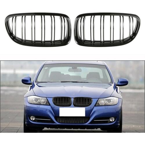 Gloss Black For BMW E90 E91 LCI 3Series 4D 2009-2011 Front Twin Slat Fins Grille