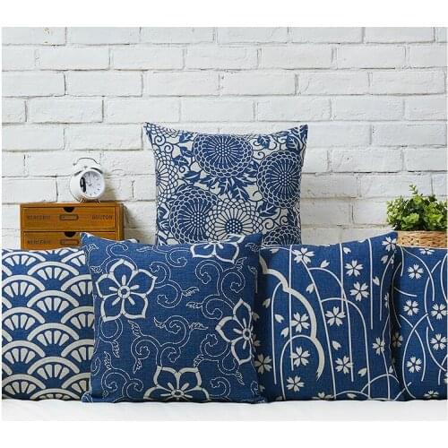 "blue and white porcelain" China Wind Classic pastoral Cushion Linen Pillow home decorate sofa cushions