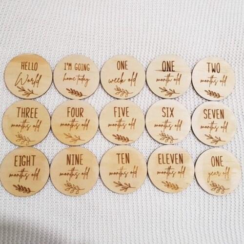 Set of 15pcs Birth announcement Wooden Milestone Cards Baby shower Newborn gift wood Milestone discs