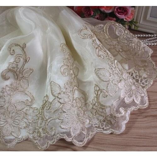 2Y-5Yard/Lot Apricot Yarn Bottom Gold Car Bone Lace Trim Wedding Dress Womens Clothes Fabric Accessories 35cm wide